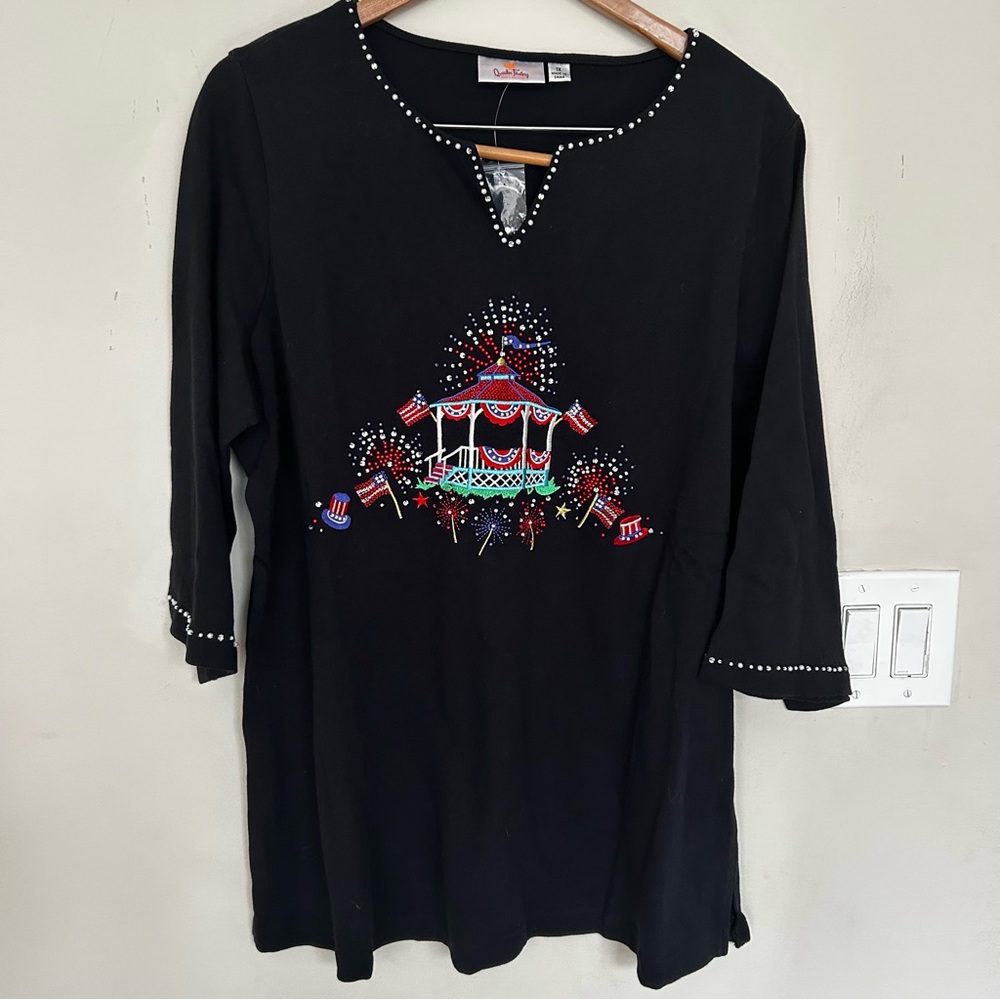 NWT Quacker Factory Black Patriotic Firecracker Americana Tunic  Plus Size 1X
.